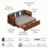 Italian Solid Sheesham Wood 3 Seater Sofa Cum Bed With Mini Storage and Side Pockets - 3 Years Warranty