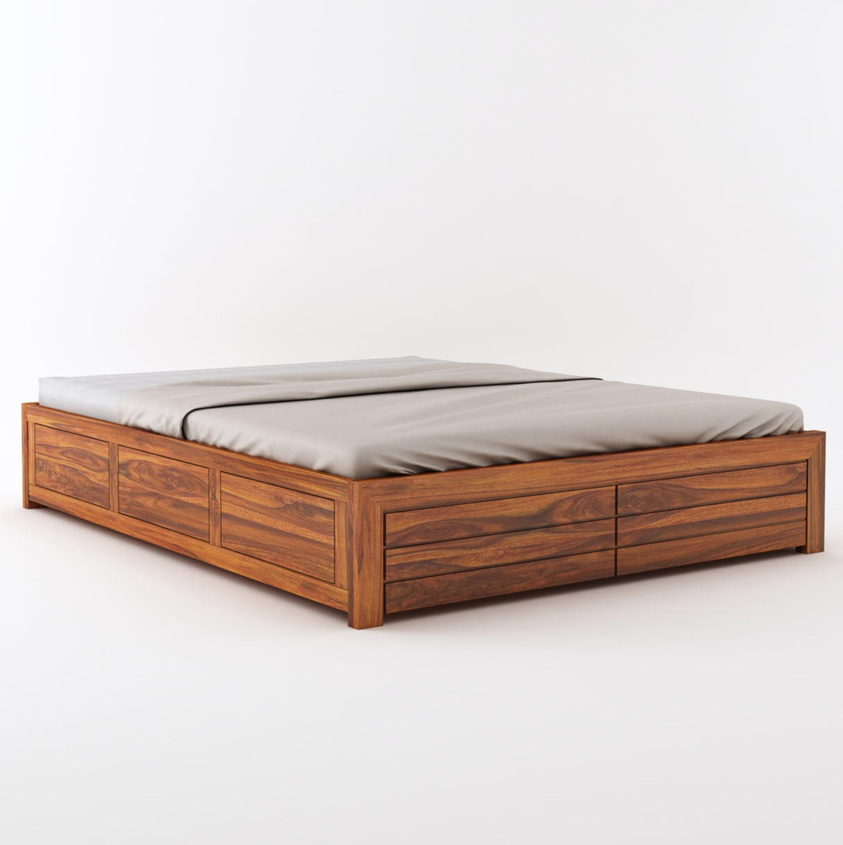Italian Solid Sheesham Wood Bed With Hydraulic Storage Without Headboard - 3 Years Warranty