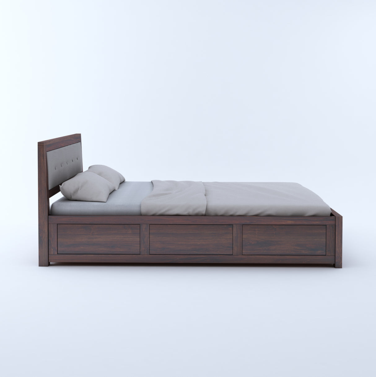 Euro Solid Sheesham Wood Bed with Box Storage and Upholstery Headboard -  3 Years Warranty