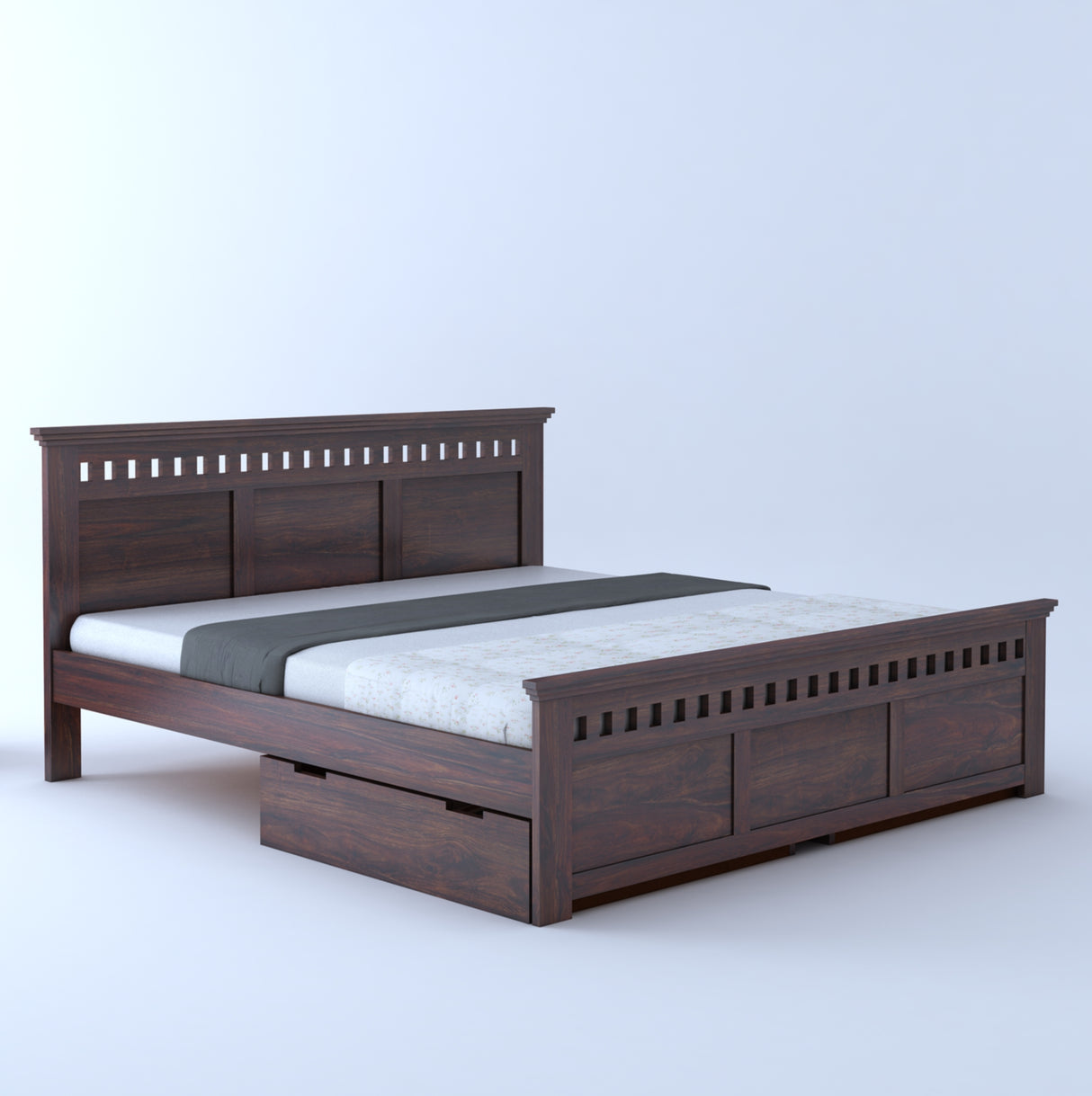Armania Solid Sheesham Wood Bed With Two Drawer Storage - 3 Years Warranty