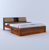 Mayor Solid Sheesham Wood Bed with Two Drawer Storage Natural - 3 Years Warranty