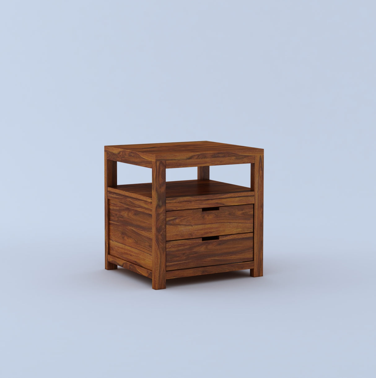 Rayon Solid Sheesham Wood Bedside Table With Two Drawer Storage -3 Years Warranty