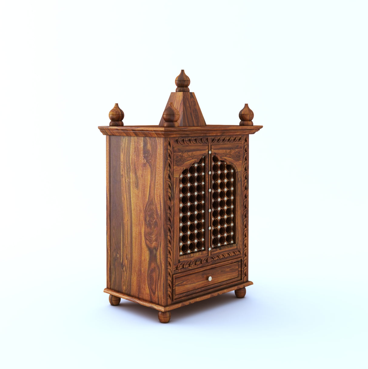 Brass Solid Sheesham Wood Mandir - 3 Years Warranty