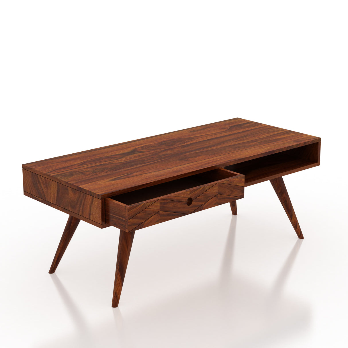 Simon Solid Sheesham Wood Coffee Table With Two Way Drawer Storage - 3 Years Warranty