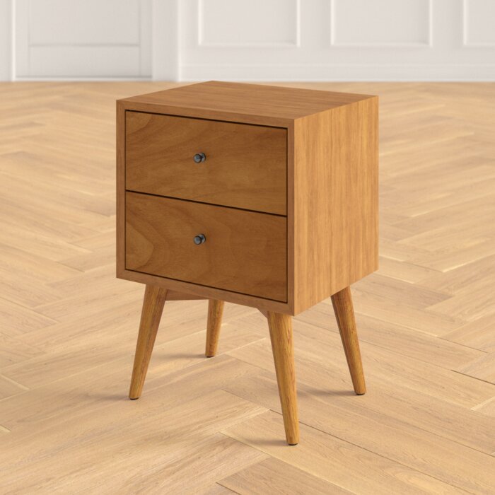 Lucia Solid Sheesham Wood Bedside Table With Two Drawer Storage - 3 Years Warranty