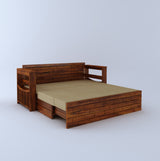 Italian Solid Sheesham Wood 3 Seater Sofa Cum Bed With Headboard and Mini Storage - 3 Year Warranty