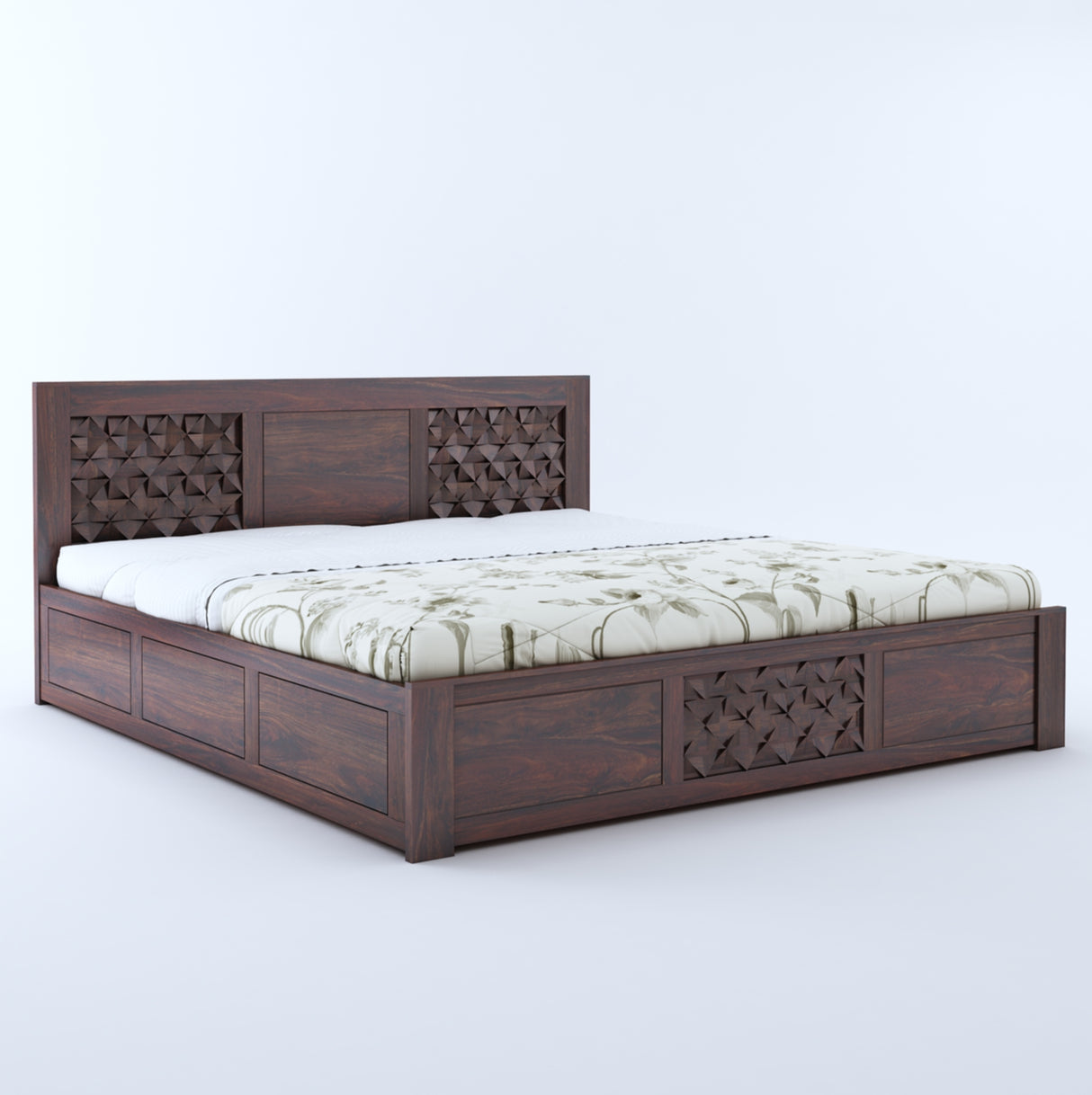 Raj Solid Sheesham Wood Full Box Storage Bed - 3 Years Warranty