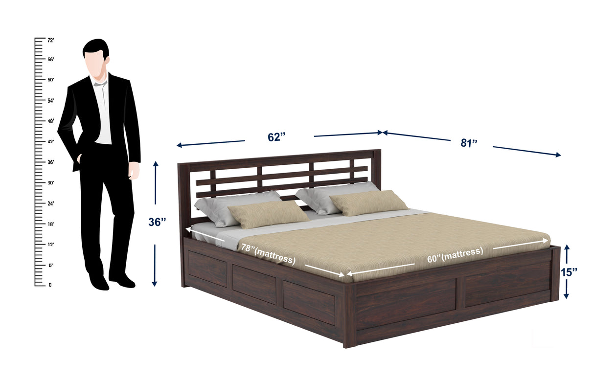 Lyon Solid Sheesham Wood Hydraulic Box Storage Bed - 3 Years Warranty
