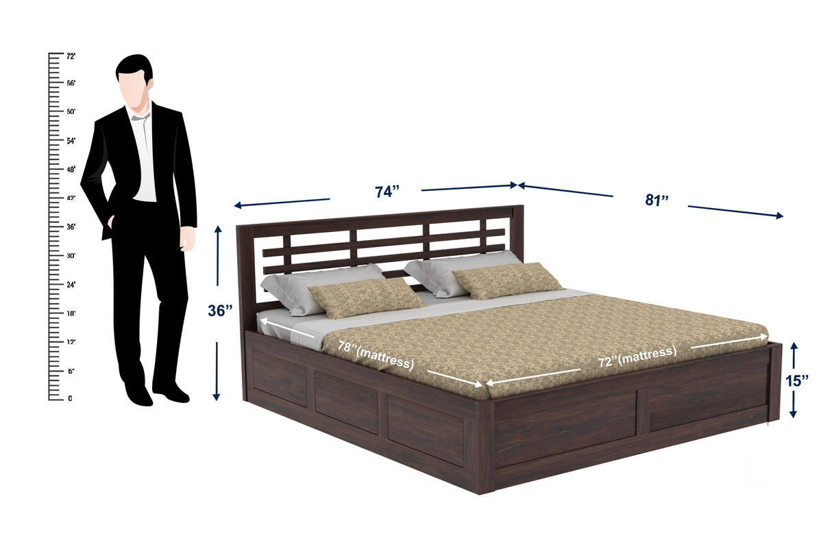 Lyon Solid Sheesham Wood Bed With Box Storage -  3 Years Warranty