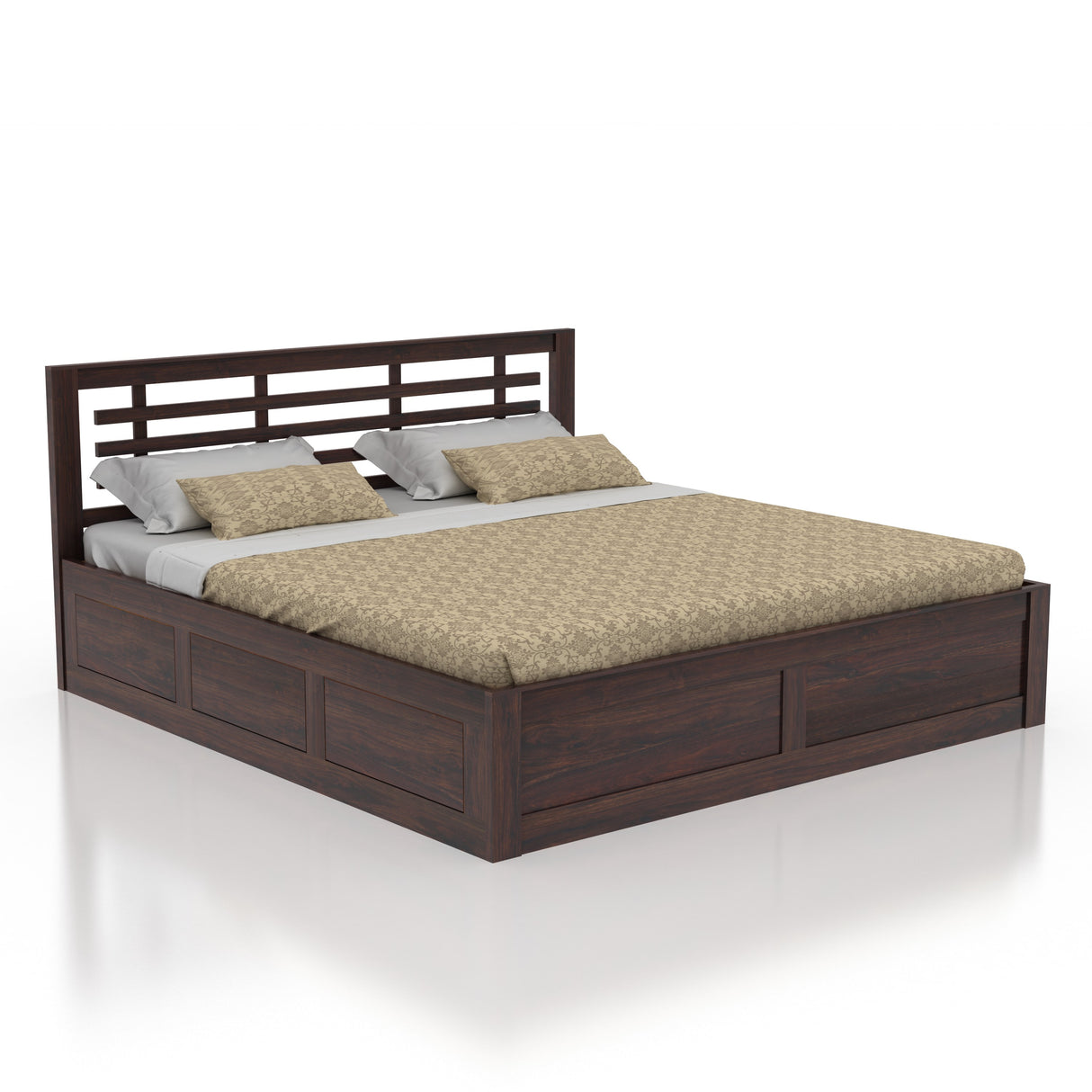 Lyon Solid Sheesham Wood Bed With Box Storage -  3 Years Warranty