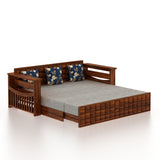 OSLO Solid Sheesham Wood 3 Seater Sofa Cum Bed With Headboard and Mini Storage - 3 Years Warranty