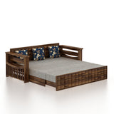 OSLO Solid Sheesham Wood 3 Seater Sofa Cum Bed With Headboard and Mini Storage - 3 Years Warranty