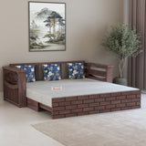 Italian Solid Sheesham Wood 3 Seater Sofa Cum Bed With Mini Storage and Side Pockets - 3 Years Warranty