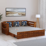 OSLO Solid Sheesham Wood 3 Seater Sofa Cum Bed With Mini Storage and Side Pockets - 3 Years Warranty