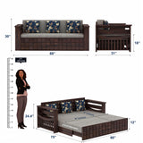 OSLO Solid Sheesham Wood 3 Seater Sofa Cum Bed With Headboard and Mini Storage - 3 Years Warranty
