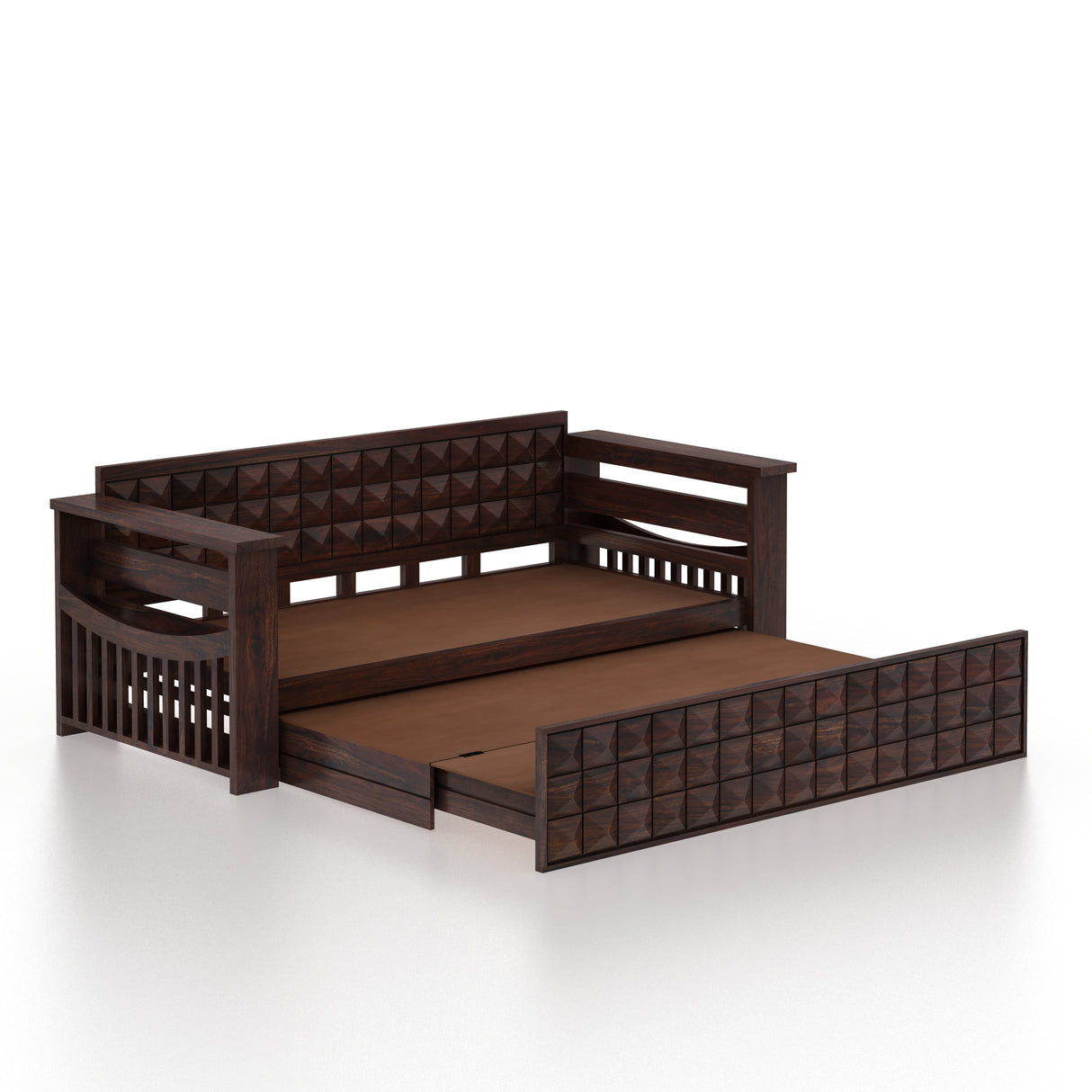 OSLO Solid Sheesham Wood 3 Seater Sofa Cum Bed With Headboard and Mini Storage - 3 Years Warranty