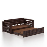 OSLO Solid Sheesham Wood 3 Seater Sofa Cum Bed With Headboard and Mini Storage - 3 Years Warranty