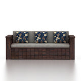 OSLO Solid Sheesham Wood 3 Seater Sofa Cum Bed With Headboard and Mini Storage - 3 Years Warranty