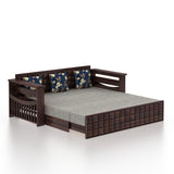 OSLO Solid Sheesham Wood 3 Seater Sofa Cum Bed With Headboard and Mini Storage - 3 Years Warranty