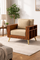 Bolt Solid Sheesham Wood Single Seater Sofa With Side Storage - 3 Year Warranty (LUXE EDITION)