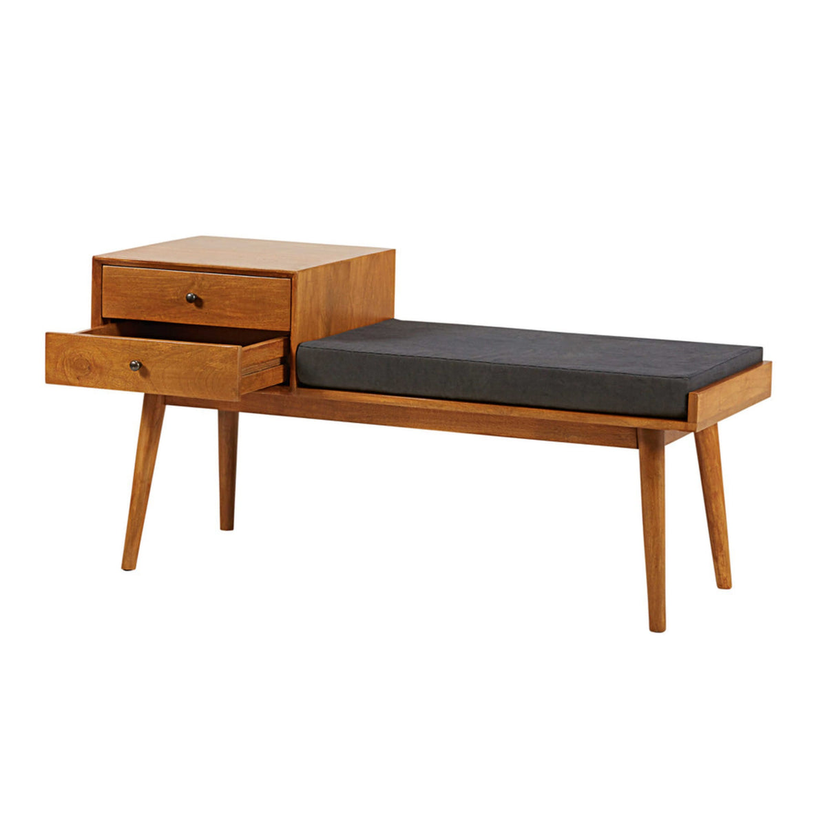 Lurid Solid Sheesham Wood Bench With Two Drawer Storage - 3 Years Warranty