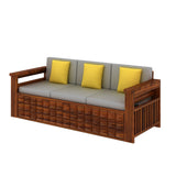 Oslo Solid Sheesham Wood 3 Seater Sofa With Side Pockets - 3 Years Warranty