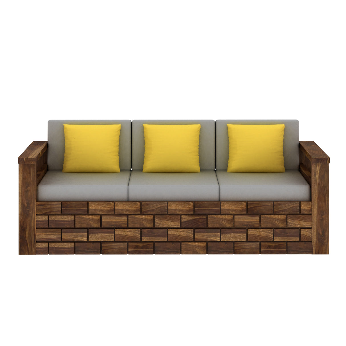 Italian Solid Sheesham Wood 3 Seater Sofa With Side Pockets - 3 Years Warranty