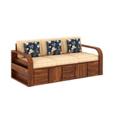 Scott Solid Sheesham Wood 3 Seater Sofa With Side Pockets - 3 years Warranty