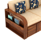 Scott Solid Sheesham Wood 3 Seater Sofa With Side Pockets - 3 years Warranty