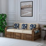 Scott Solid Sheesham Wood 3 Seater Sofa With Side Pockets - 3 years Warranty