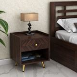 Wave Solid Sheesham Wood Bedside With Storage - 3 Years Warranty