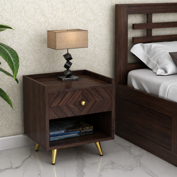 Wave Solid Sheesham Wood Bedside With Storage - 3 Years Warranty