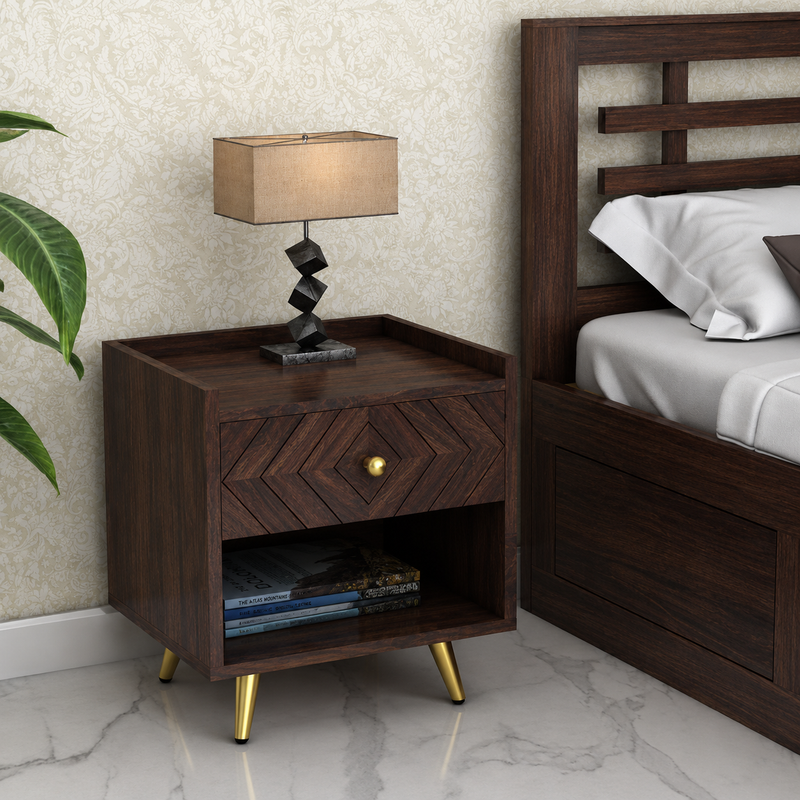 Wave Solid Sheesham Wood Bedside With Storage - 3 Years Warranty