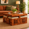 Cairo Solid Sheesham Wood Coffee Table With 4 Stools - 3 Years Warranty