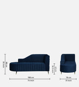 Victoria Velvet Fabric LHS Lounger In Navy Blue Color