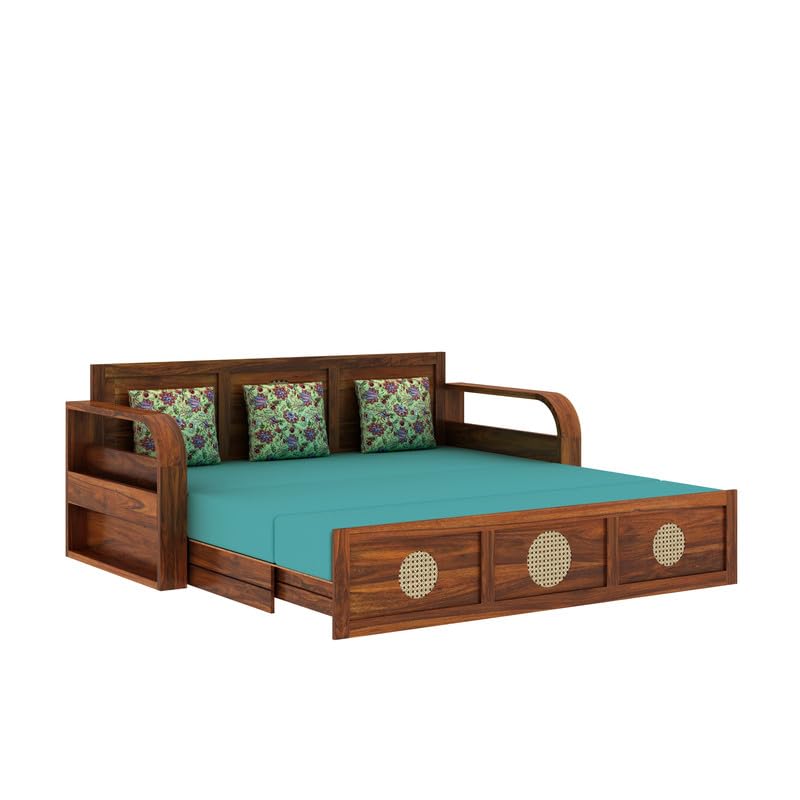 COSMOS Solid Sheesham Wood 3 Seater Sofa Cum Bed with Headboard Design - 3 years Warranty