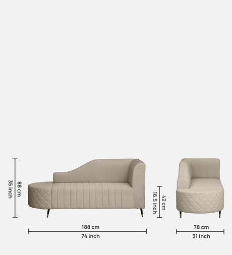Victoria Velvet Fabric LHS Lounger In Cream Color
