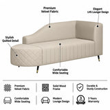 Victoria Velvet Fabric LHS Lounger In Cream Color
