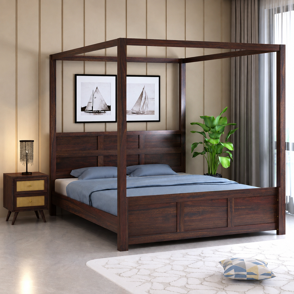 Akon Solid Sheesham Wood Poster Bed - 3 Years Warranty