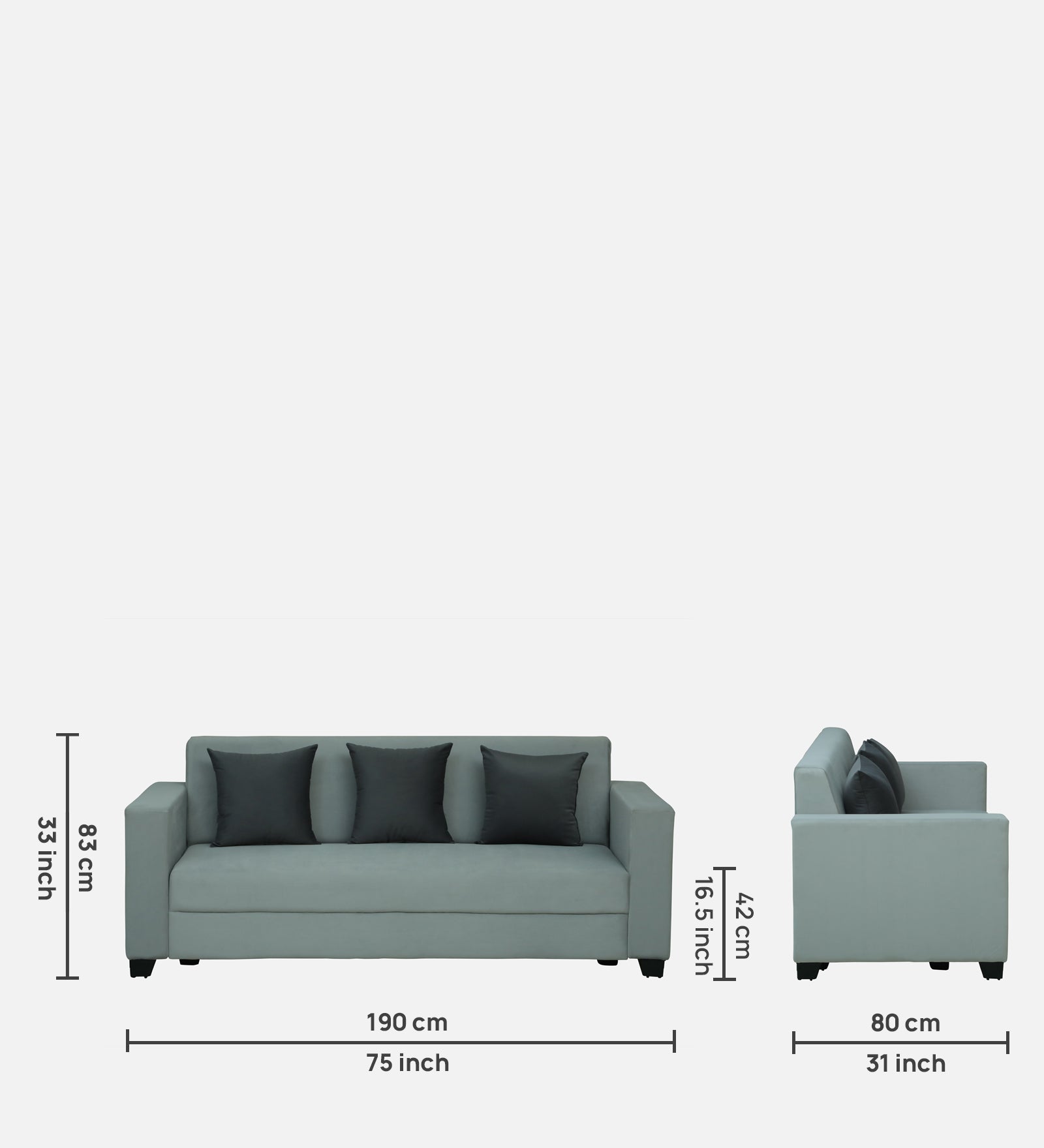 OOTY Three Seater Upholstered Sofa Velvet - 12 Months Warranty - GREY features