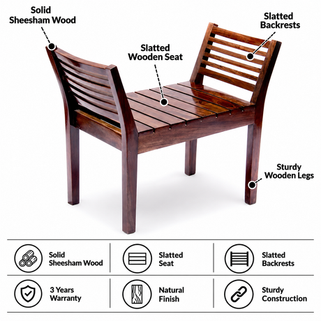 Cairo Solid Sheesham Wood Bench - 3 Years Warranty