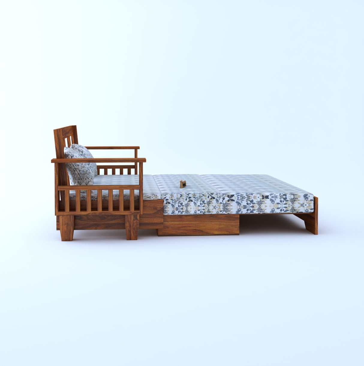 Maharaja Solid Sheesham Wood 3 Seater Sofa Cum Bed With Side Pockets FLORAL - 3 Years Warranty