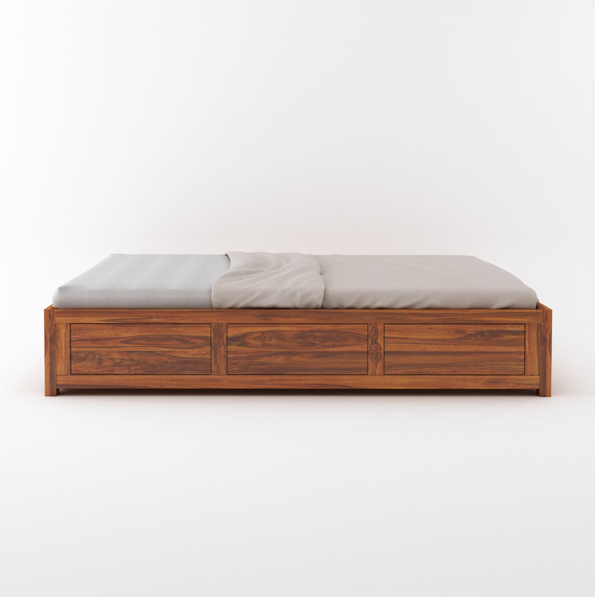 Italian Solid Sheesham Wood Bed With Hydraulic Storage Without Headboard - 3 Years Warranty