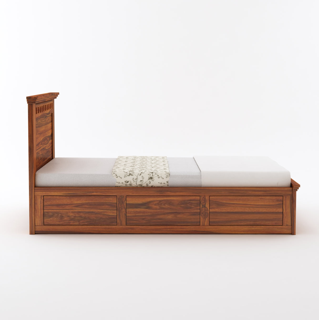 Armania Solid Sheesham Wood Single Size Bed With Box Storage - 3 Years Warranty