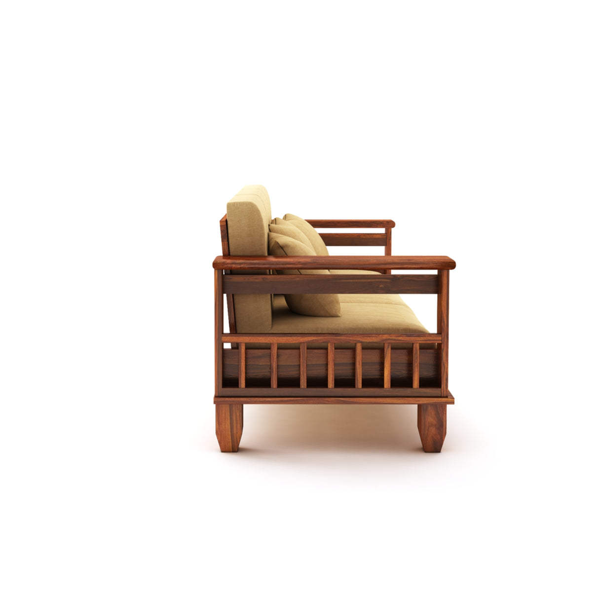 Maharaja Solid Sheesham Wood 3 Seater Sofa With Side Pockets - 3 Years Warranty