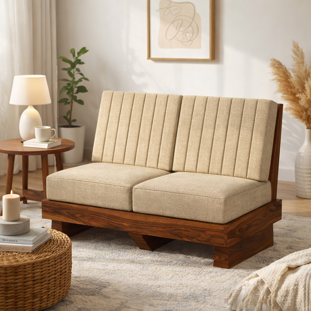 RONNY Solid Sheesham Wood 2 Seater Sofa - 3 Year Warranty (LUXE EDITION)