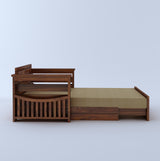 OSLO Solid Sheesham Wood 2 Seater Sofa Cum Bed With Headboard and Mini Storage - 3 Years Warranty