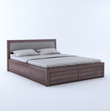 Euro Solid Sheesham Wood Bed with Hydraulic Storage and Upholstery Headboard - 3 Years Warranty