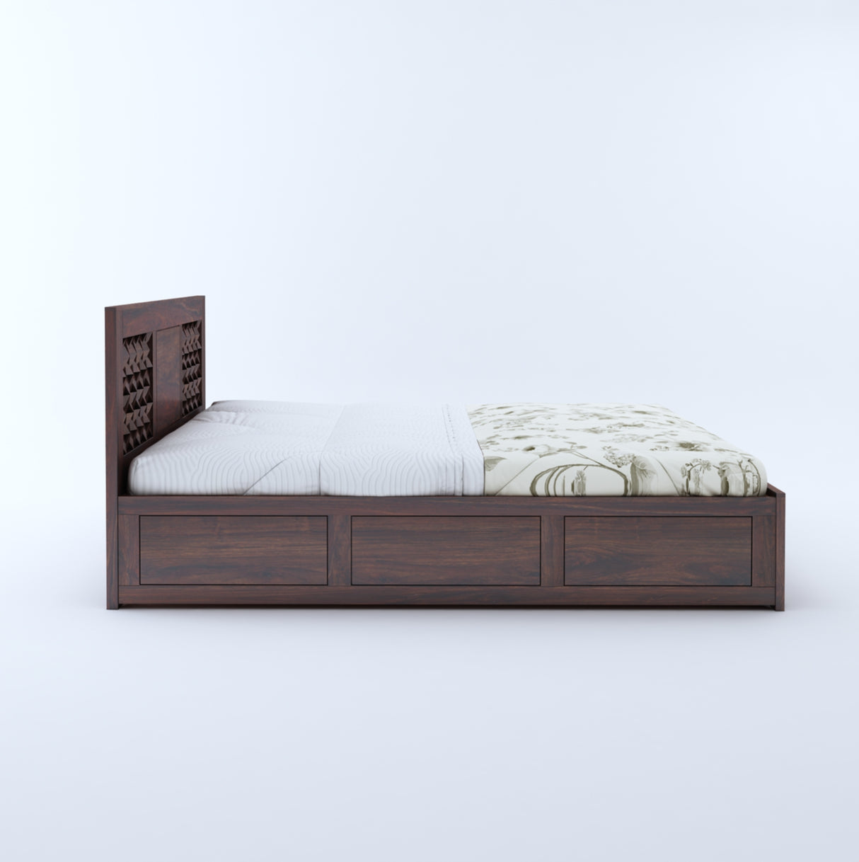 Raj Solid Sheesham Wood Full Box Storage Bed - 3 Years Warranty