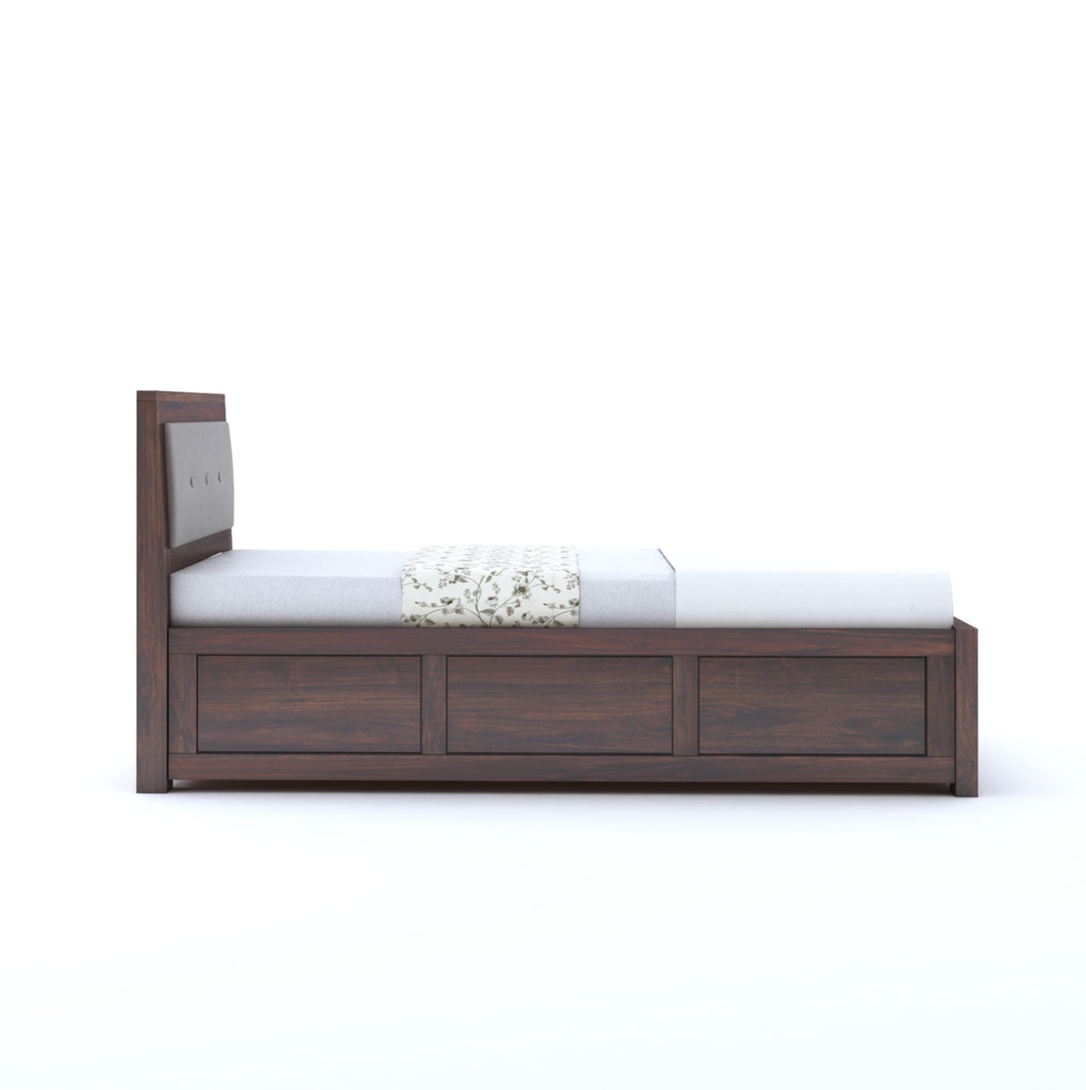 Euro Solid Sheesham Wood Single Bed With Box Storage - 3 Years Warranty